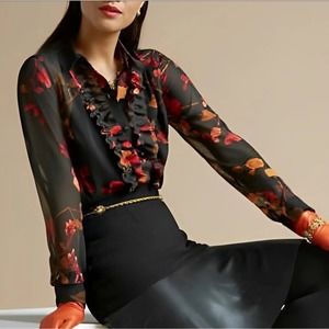 CAbi Catherine Ruffle Long Sleeve Blouse Sz Large